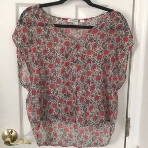 Floral print high low short sleeve top